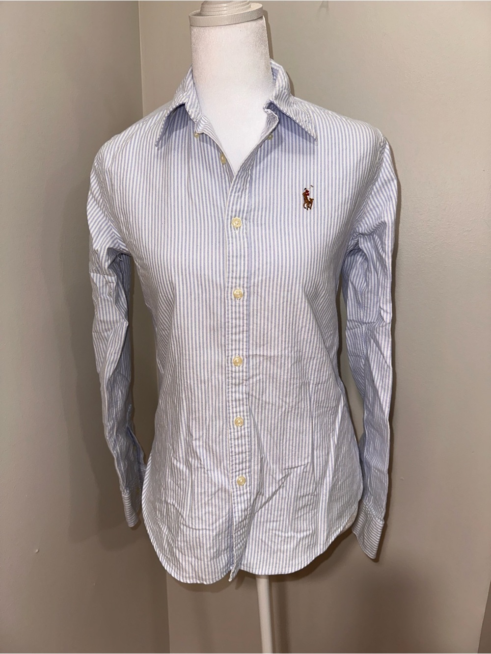 Ralph Lauren Womens Blue White Striped Button Down Shirt Size 2 - Picture 3 of 11
